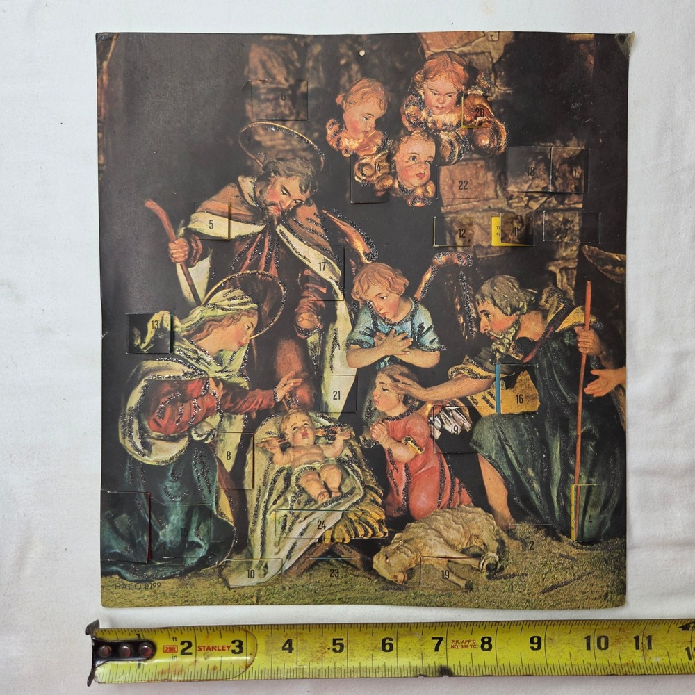 Vtg HACO 0199 Nativity Scene Advent Paper Calendar Glitter West Germany